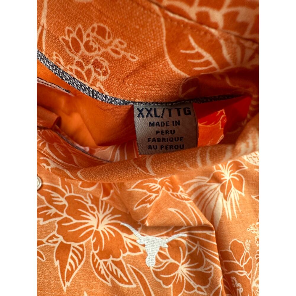 Tommy Bahama Texas Longhorns Hawaiian Cotton Camp Shirt Orange/White — Size 2XL - Picture 5 of 8